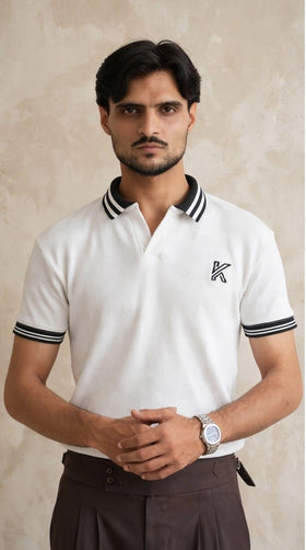 Kinarah - White Contrast Textured Polo